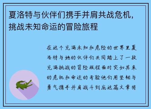 夏洛特与伙伴们携手并肩共战危机，挑战未知命运的冒险旅程